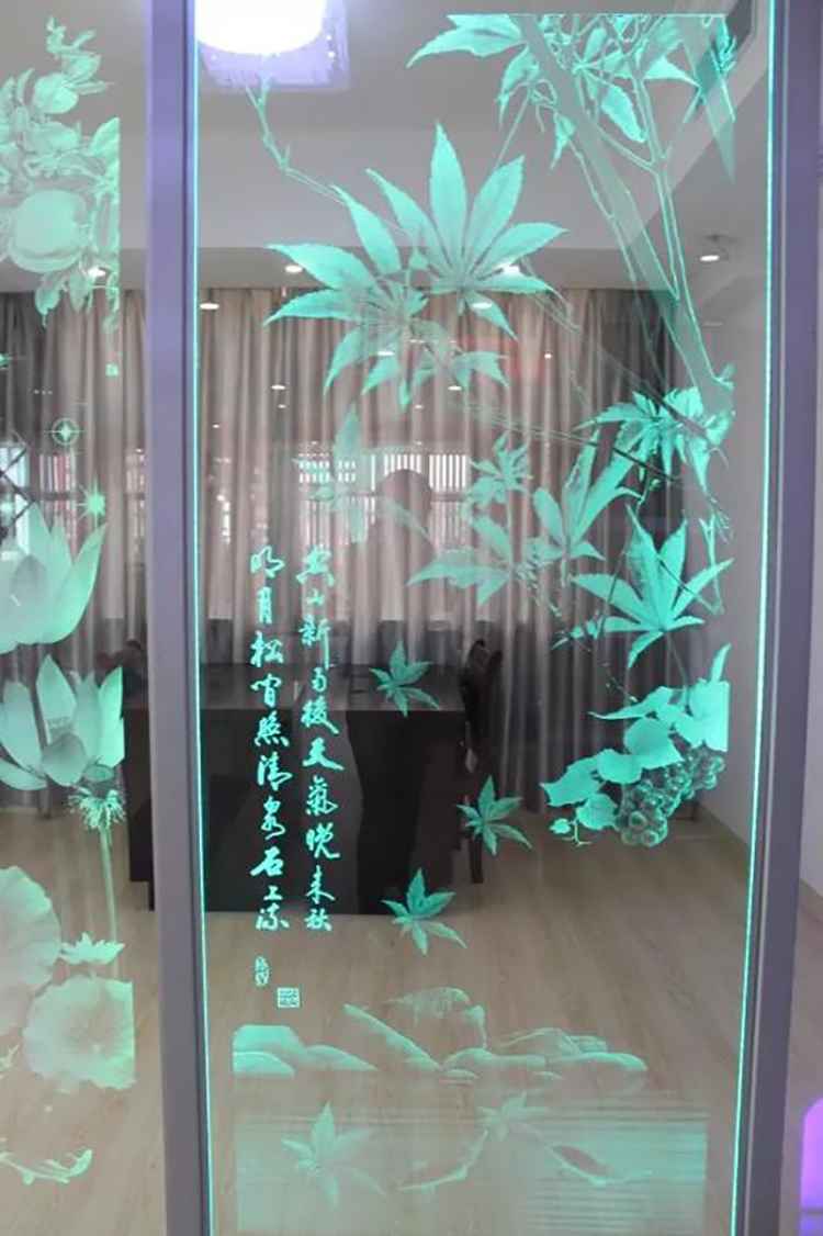 玄关水晶立体雕刻激光内雕发光艺术玻璃