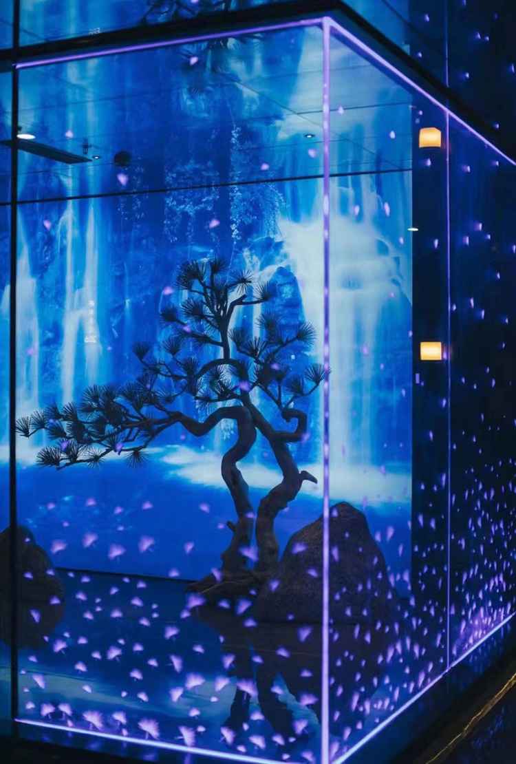 酒吧饭店ktv商场立体激光内雕发光玻璃背景墙