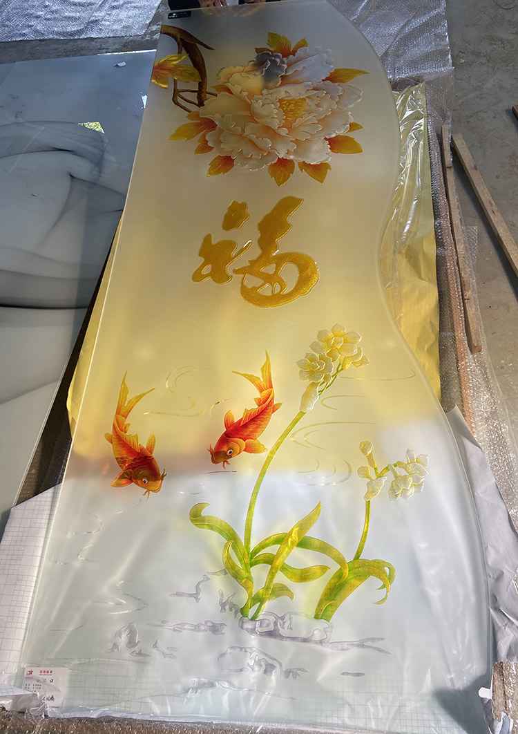 新中式透光磨砂浮雕玻璃