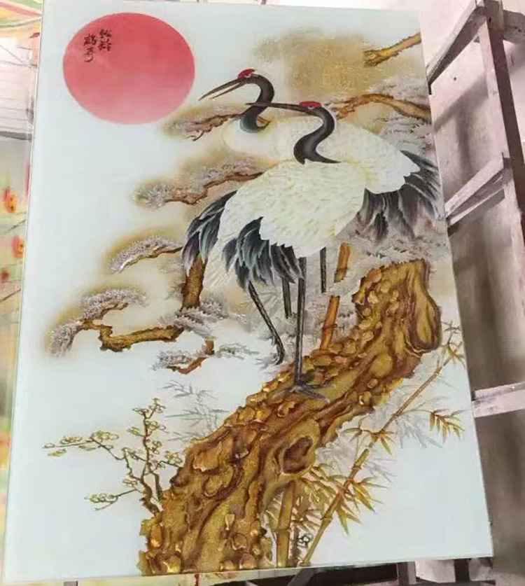 玄关艺术深雕浮雕玻璃