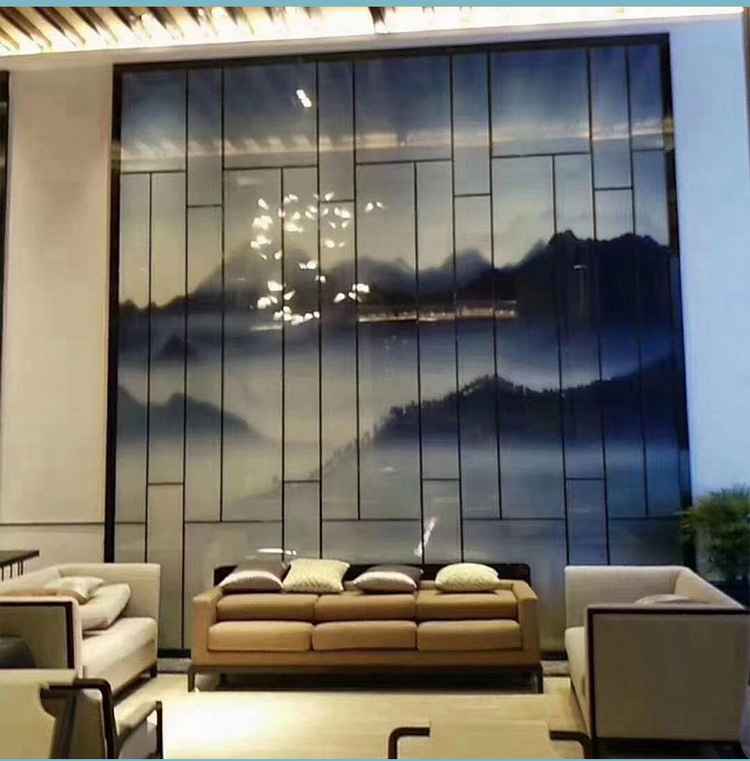 艺术玻璃干湿分离电视玻璃背景墙