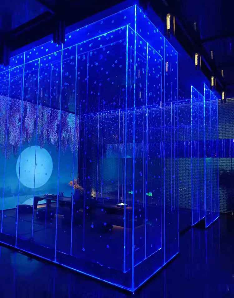环保喷砂刻字3D激光内雕发光玻璃背景墙