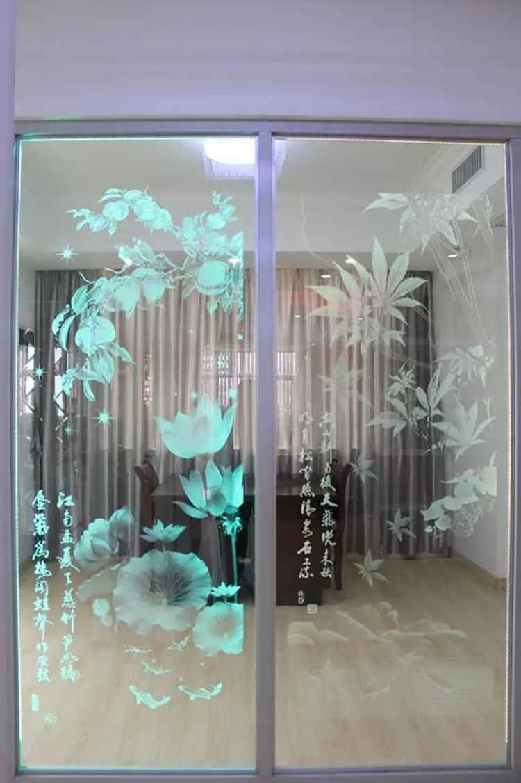 门店面形象墙激光内雕发光艺术玻璃