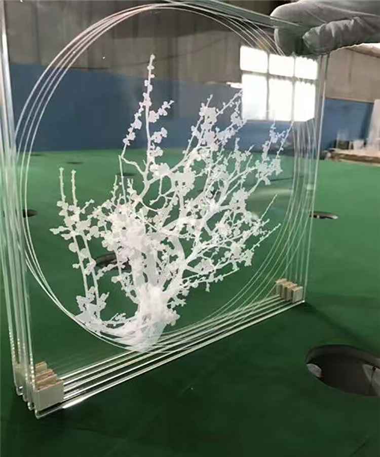 3D装修艺术压花激光内雕发光玻璃背景墙